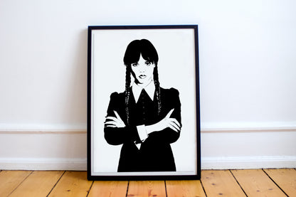 Wednesday Addams Art Print | Addams Family Lover Decor | Goth Vibe | Minimalist Pop Culture Wall Art