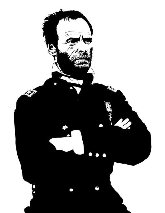 digital minimalist stencil illustration of major general william tecumseh sherman wearing his union army uniform with his arms crossed