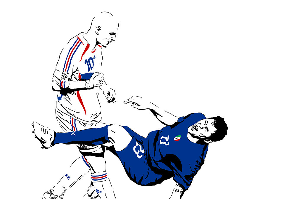 illustration of zinedine zidane headbutting marco materazzi during the 2016 world cup finals between team france and team italy