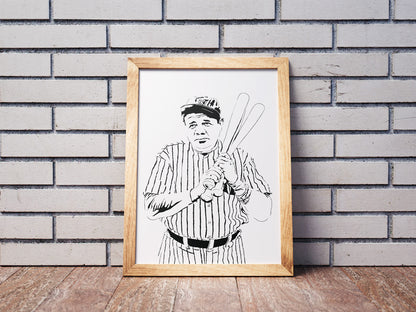 Babe Ruth Art Print | New York Baseball Decor | The Great Bambino | Minimalist Pop Culture Wall Art