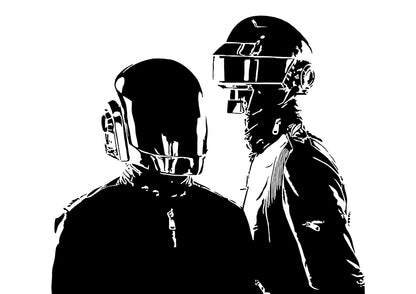 art print stencil illustration of daft punk techno dj robot outfits