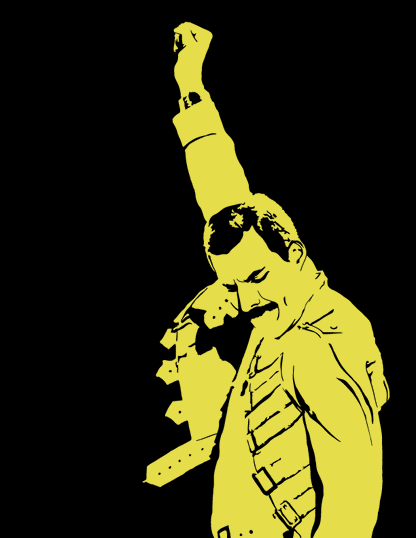 digital minimalist stencil illustration of freddie mercury frontman for queen at wembley stadium pumping his fist in the air lgbt