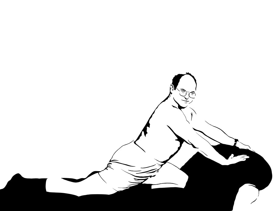 digital minimalist stencil illustration of jason alexander as george costanza in seinfield posing on couch from the package episode