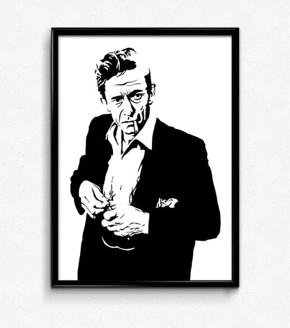 Johnny Cash Art Print | Country Music Lover Decor | Man in Black | Minimalist Pop Culture Wall Art