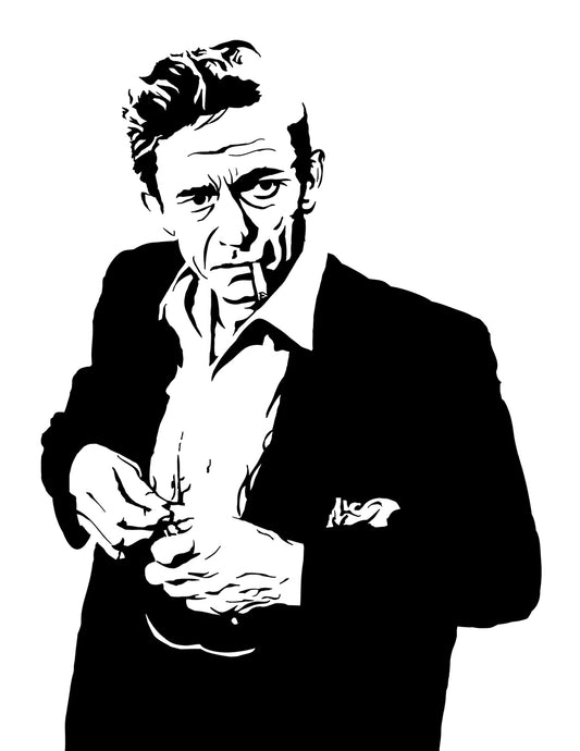 digital minimalist stencil illustration of country music legend johnny cash man in black