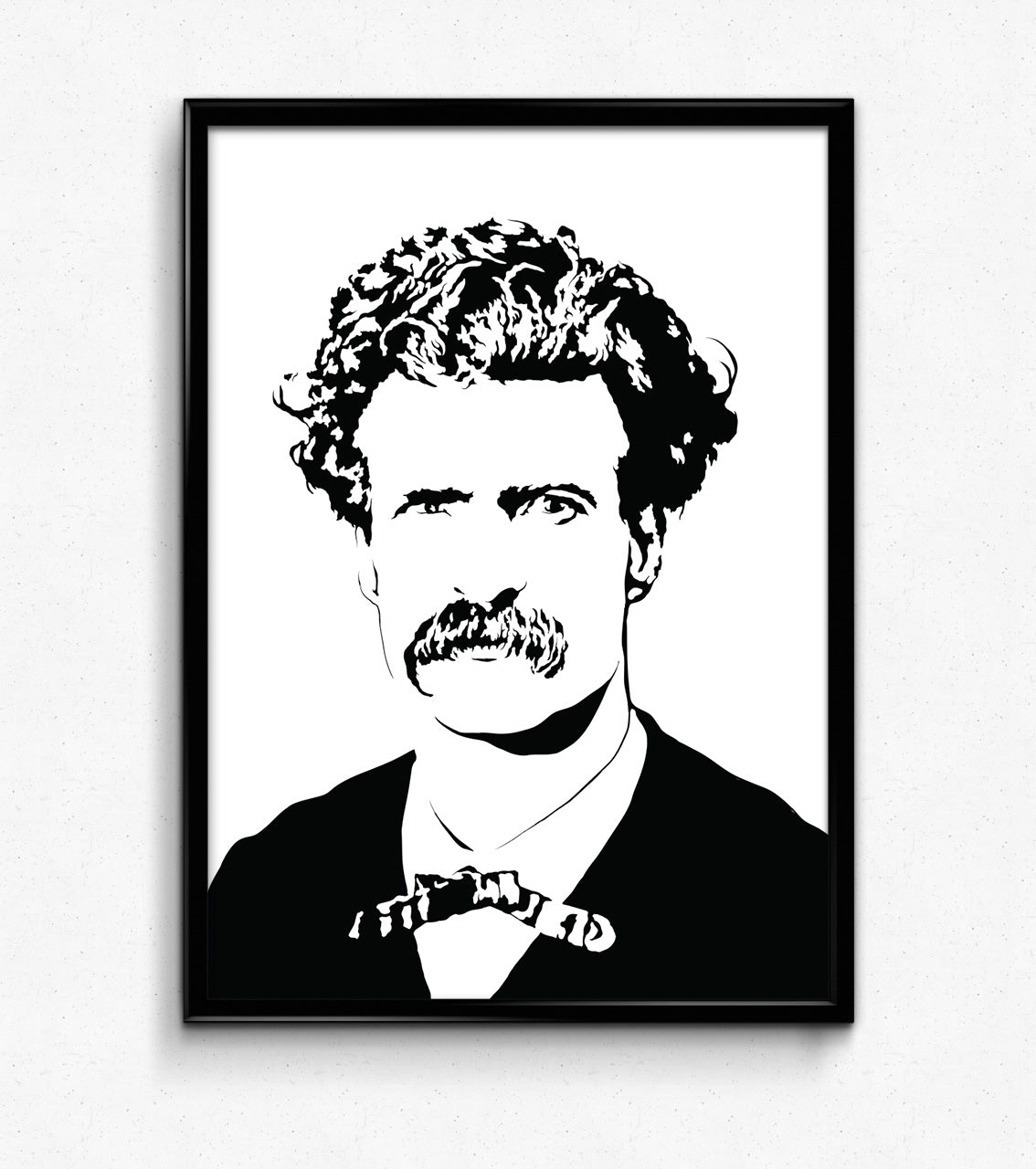  digital minimalist stencil illustration of american author mark twain aka samuel clemens, framed art print