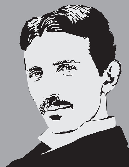 digital minimalist stencil illustration of scientist nikola tesla in portrait